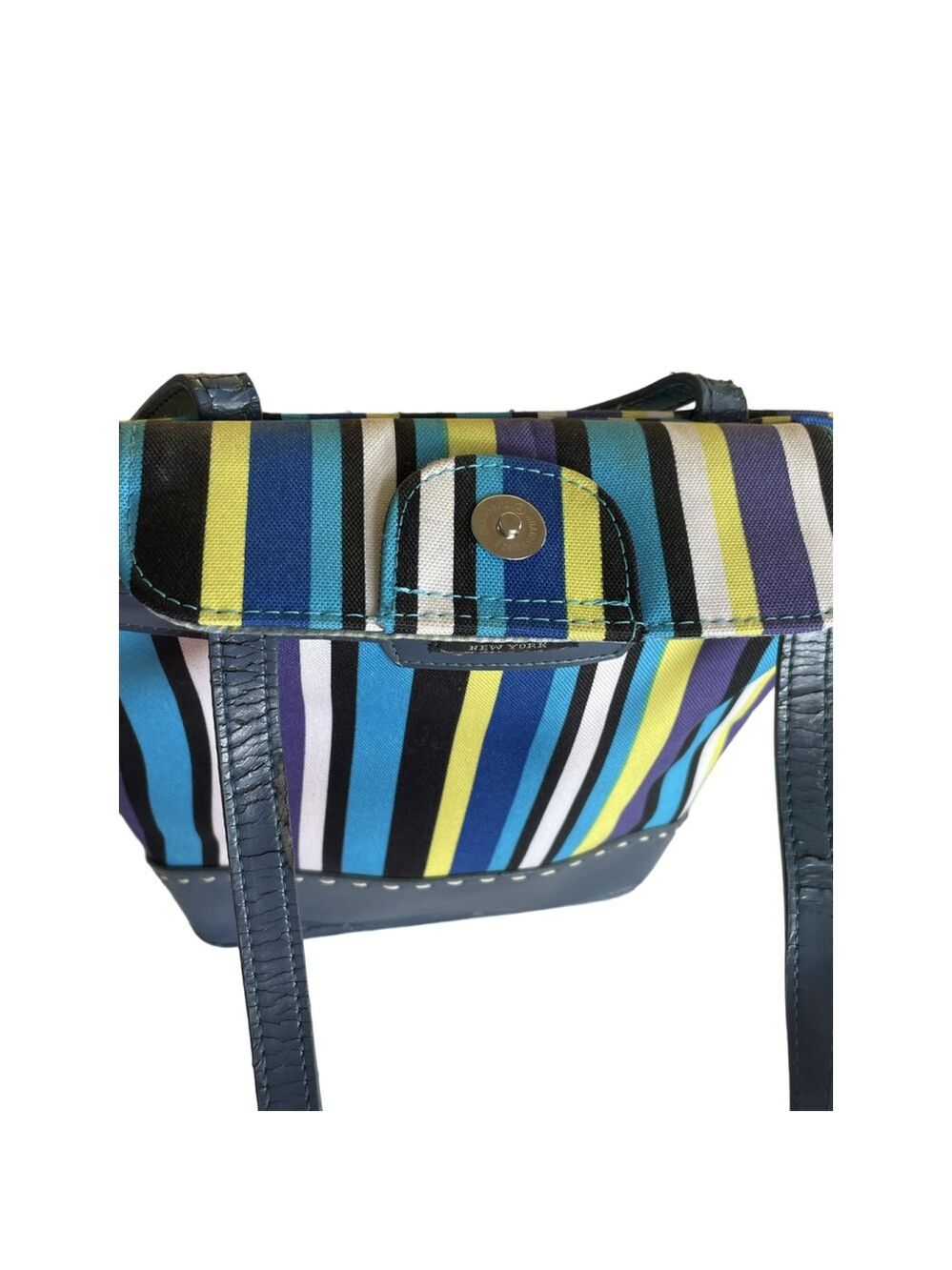Women's Kate Spade Striped Canvas Tote Bag Blue/Yellow - Picture 4 of 4